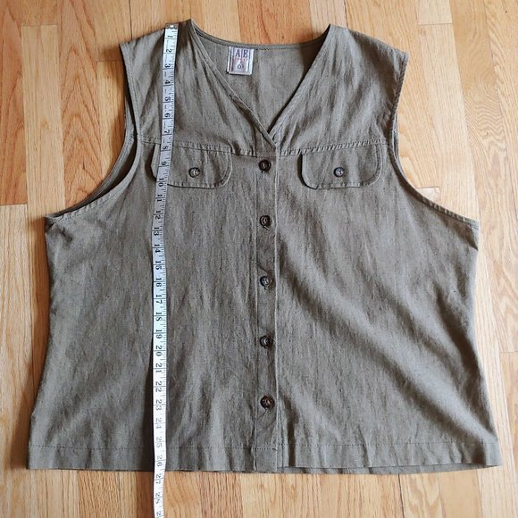 Vintage AE Sport Linen Cotton Sleeveless Olive Green Button Up - Picture 14 of 15